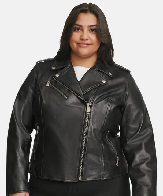 Madeline Plus Size Black Leather Jacket