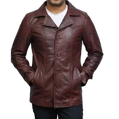 Men Brown Trench Leather Coat