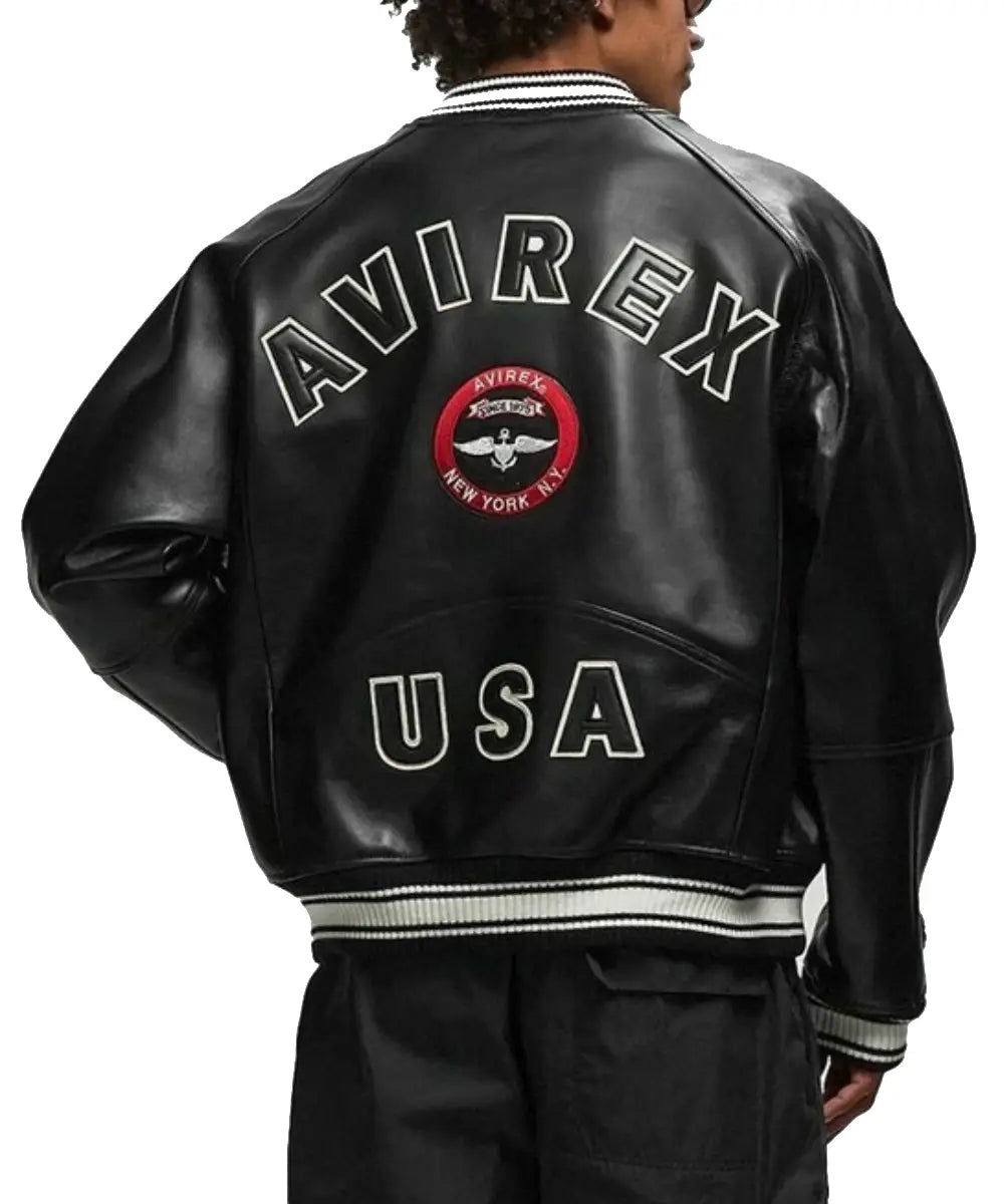 Men's Avirex Stadium Leather Jacket Black