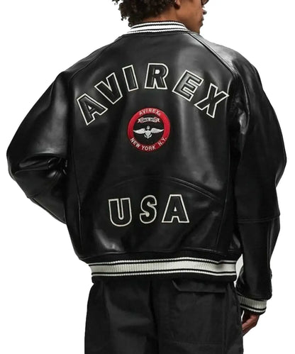 Men's Avirex Stadium Leather Jacket Black