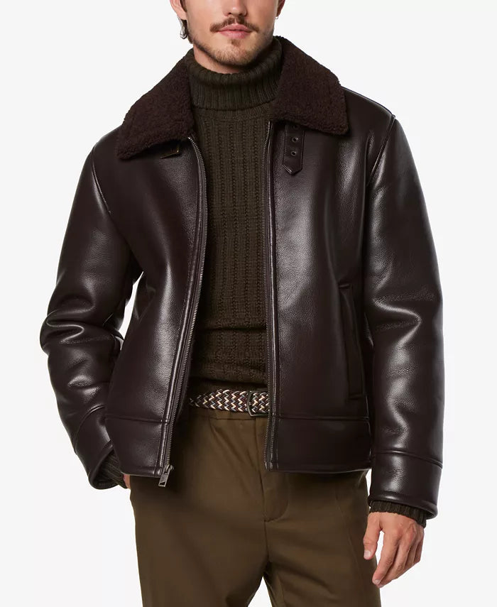 Cadman Aviator Fur Brown Faux Leather Jacket