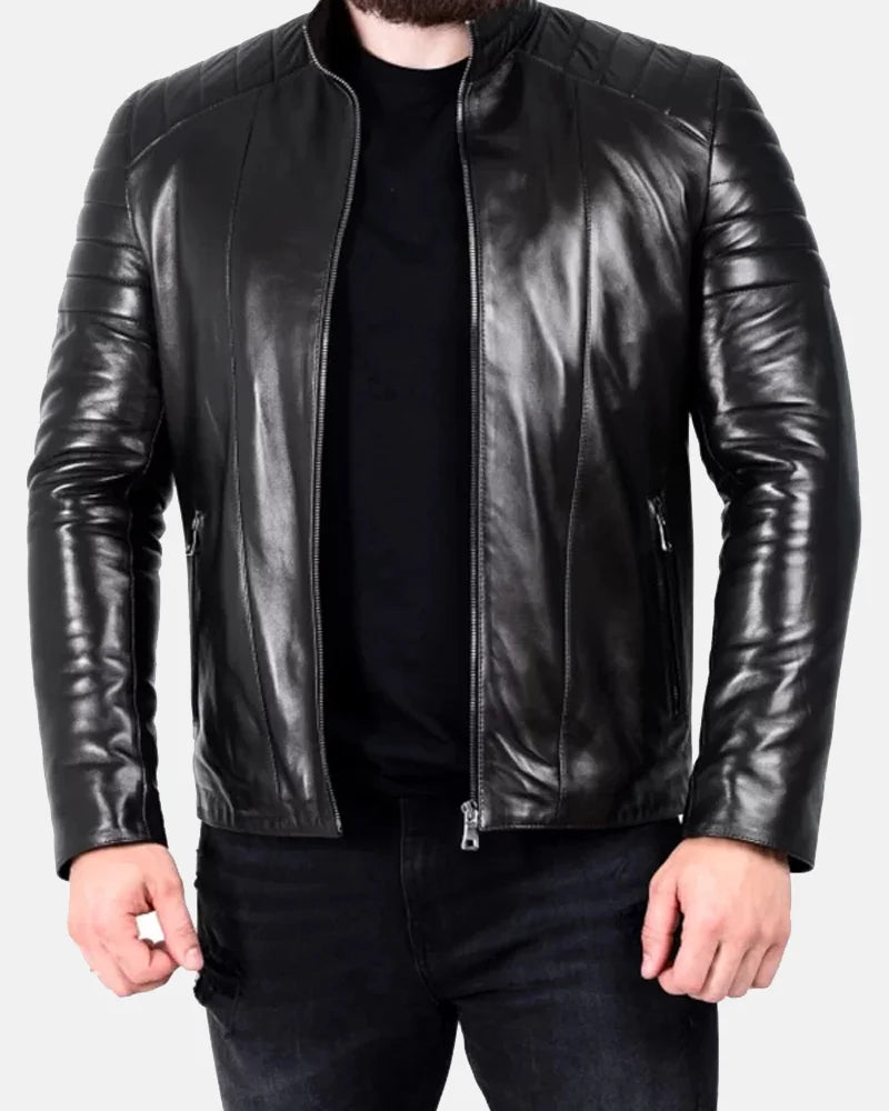 Men_s Padded Leather Biker Jacket