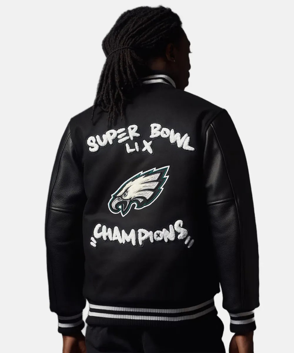 Men_sPhiladelphiaEaglesFanaticsBlackSuperBowlLIXChampionsLimitedEditionFull-SnapVarsityJacketDesignedbyBMIKE