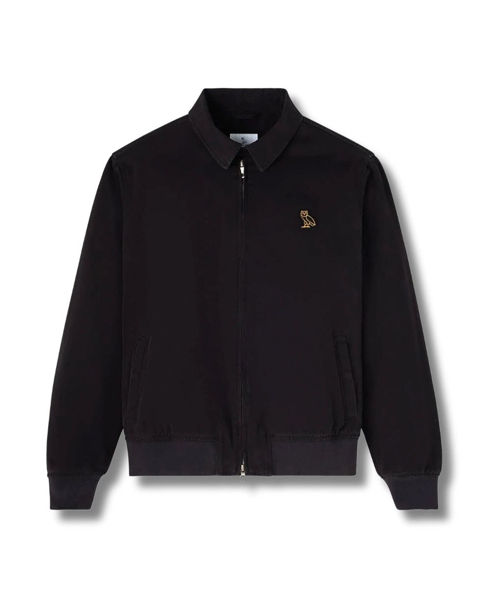 Mens Cotton Garment Dyed Harrington Jacket Black