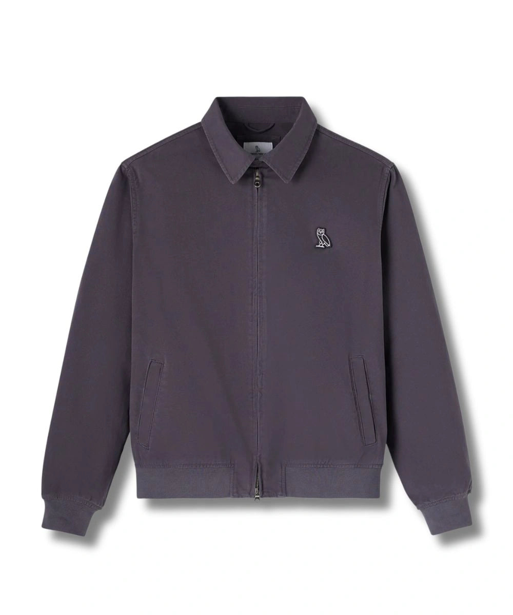 Mens Cotton Garment Dyed Harrington Jacket Purple