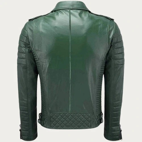 Mens Green Leather Motorcycle Jacket