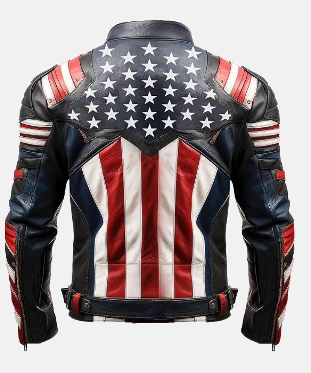 MensPremiumLeatherAmericanFlagMotorcycleLeatherJacket