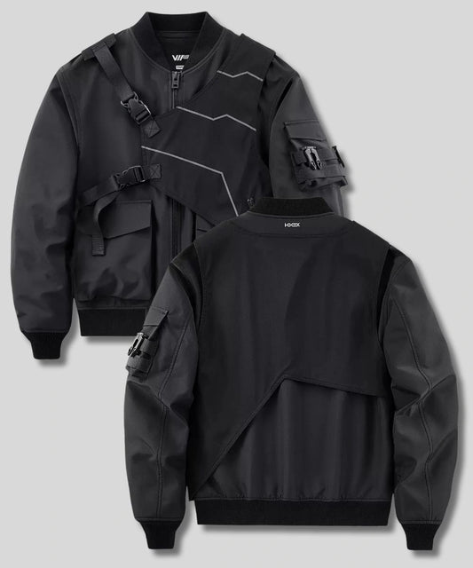 Mens Techwear Straps Jacket Black