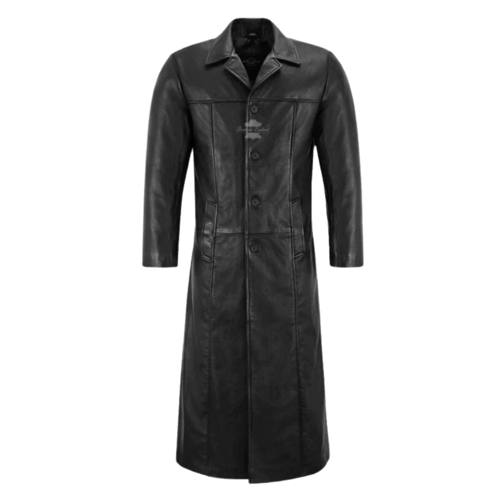 Mens Black Leather Trench Coats