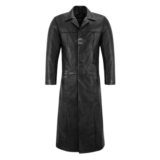 Mens Black Leather Trench Coats