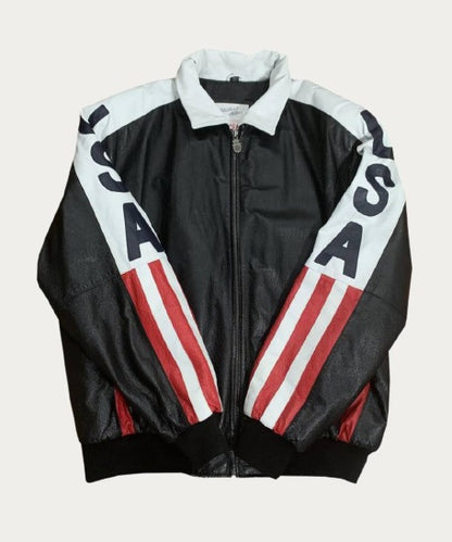 Michael Hoban USA Flag Leather Bomber Jacket