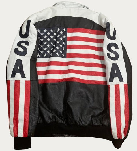 Michael Hoba  Vintage  USA Flag Leather Bomber Jacket