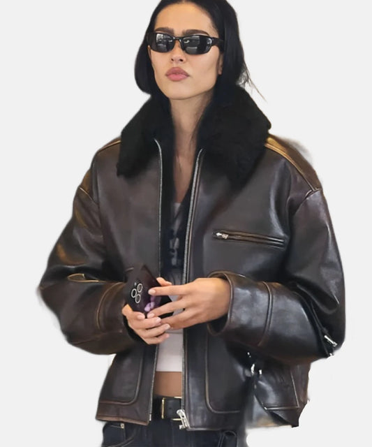 MilanFashionWeek2024AmeliaGrayHamlinLeatherJacket