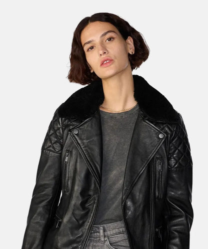 Moto Jacket With Removeable Shearling Collar