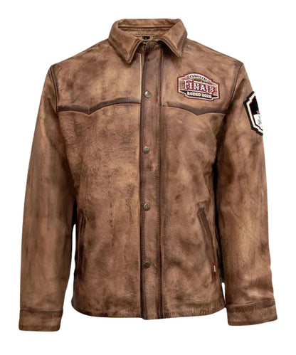 National High School Finals Rodeo 2025 Brown Distressed Leather Jacket