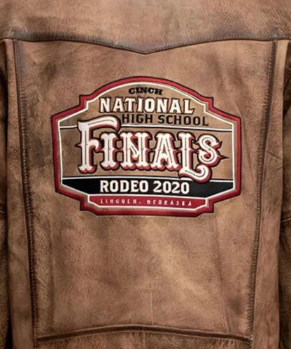 National High School Finals Rodeo 2025 Brown Distressed Leather Jacket For Sale