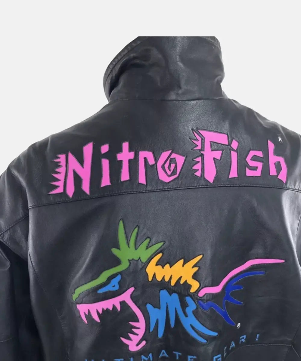 NitroFishBlackLeatherBomberJacket