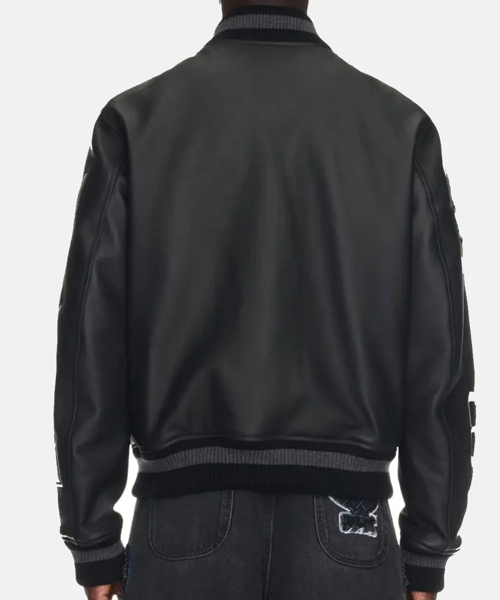 Off-WhiteFullBlackMoonLeatherLettermanJacket