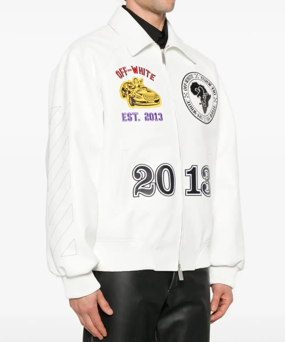 Off-WhiteRhinoLeatherRaglanVarsityJacket