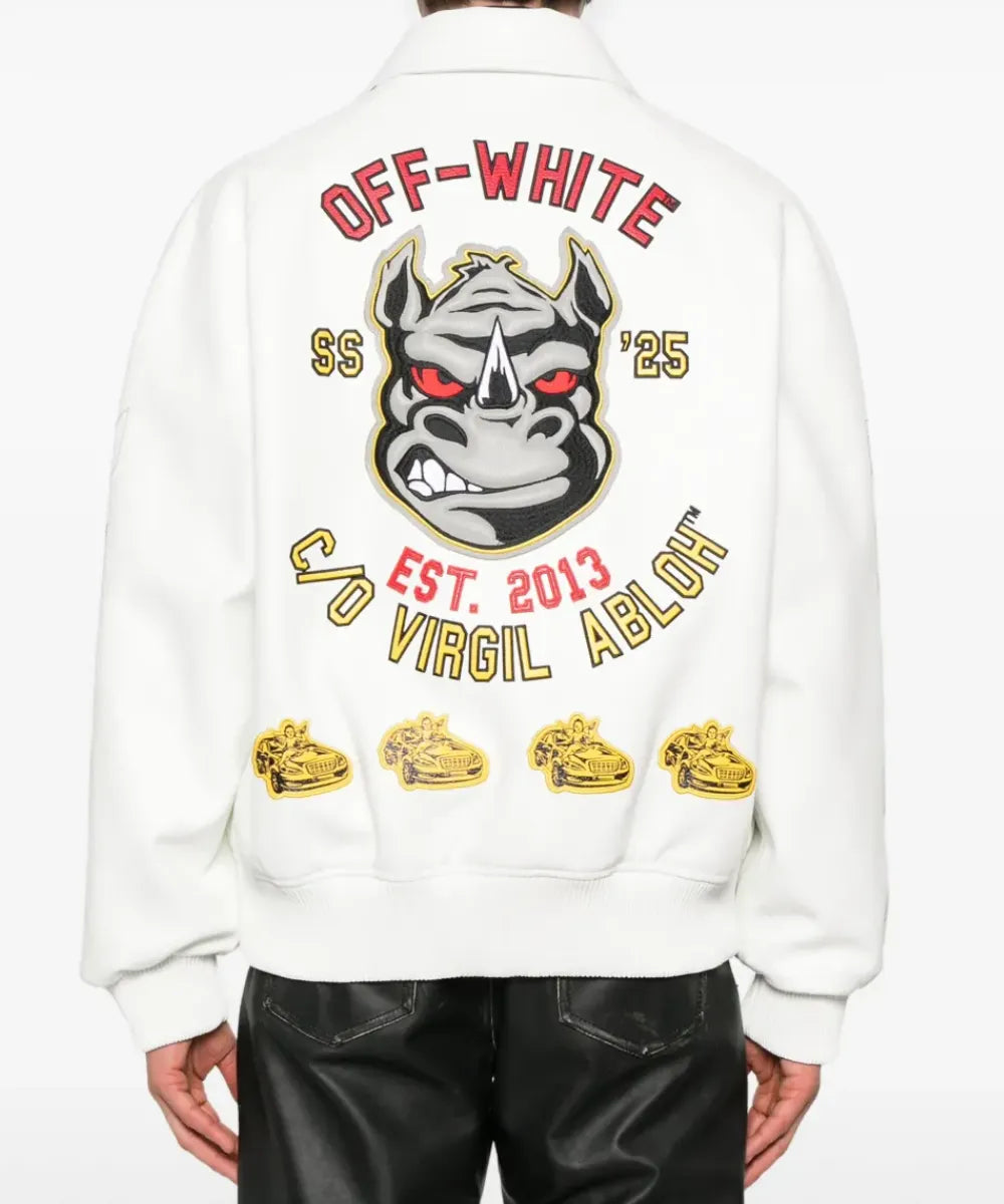 Off-WhiteRhinoLeatherVarsityJacket