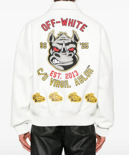 Off-WhiteRhinoLeatherVarsityJacket