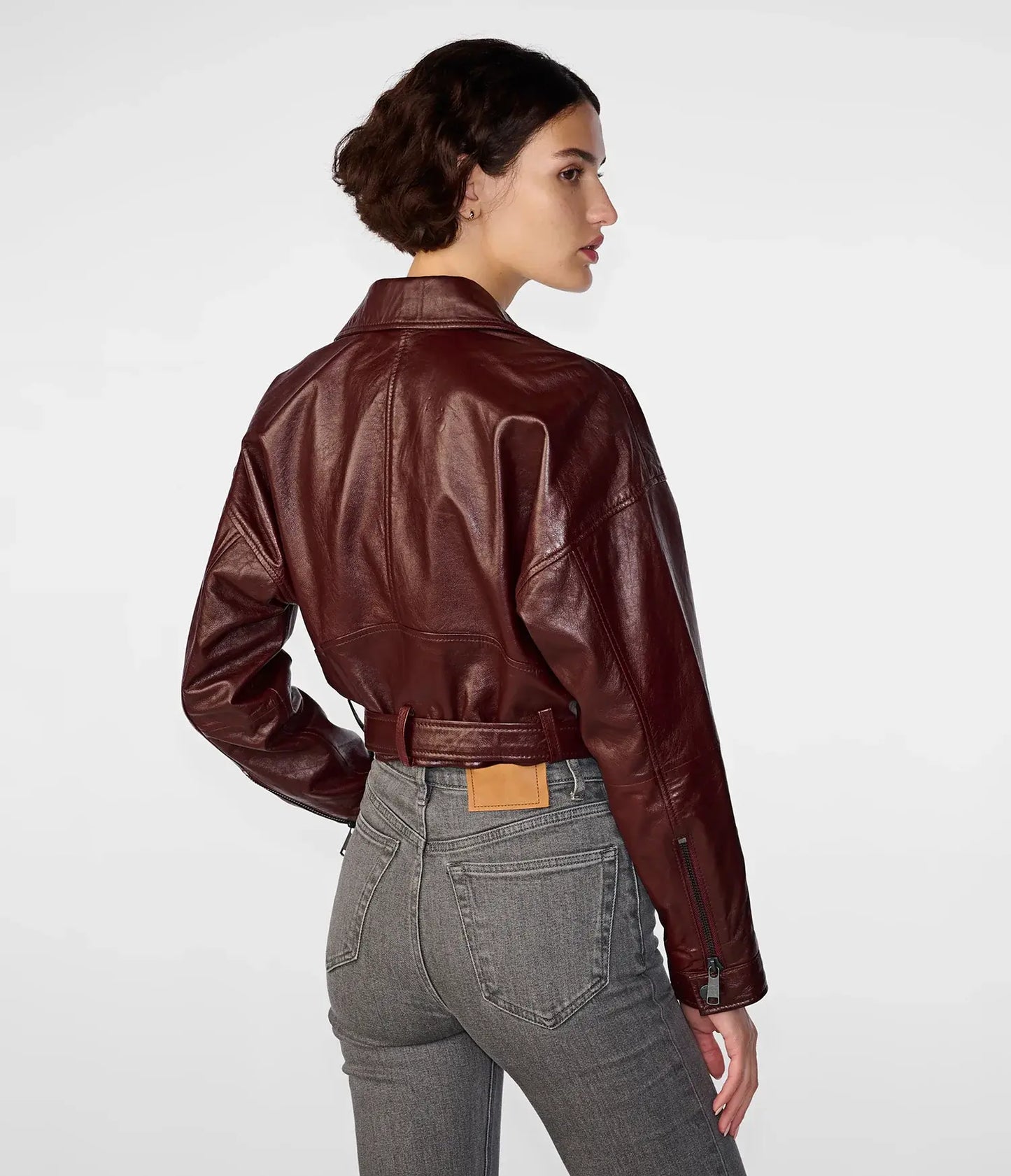 Oversized Brown Cropped Motorcycle leather Jacket