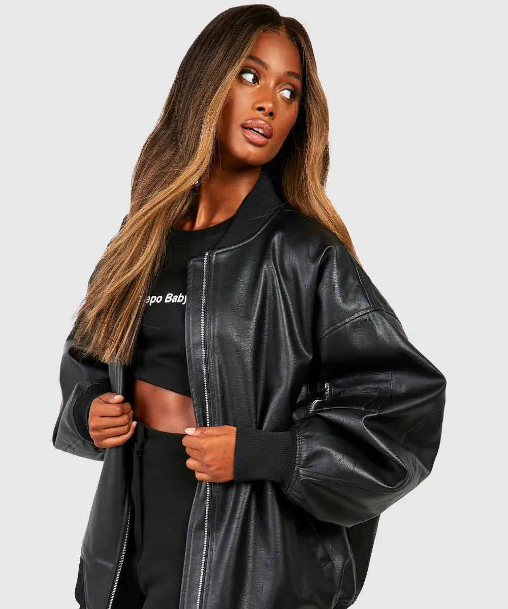 Oversized black Leather Jacket