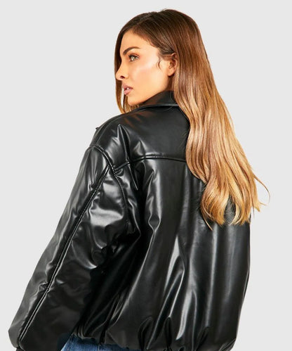 Padded Bomber Leather Jacket