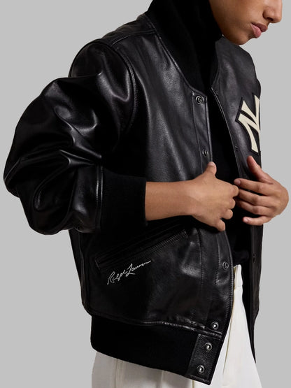 PoloRalphLaurenYankeesBlackLeatherBomberJacket