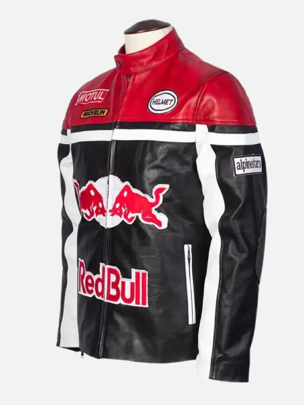 RacerRedBullRacingLeatherMotorcycleJacketForSale