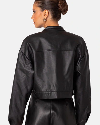 Ramona Faux Leather Cropped Biker Jacket
