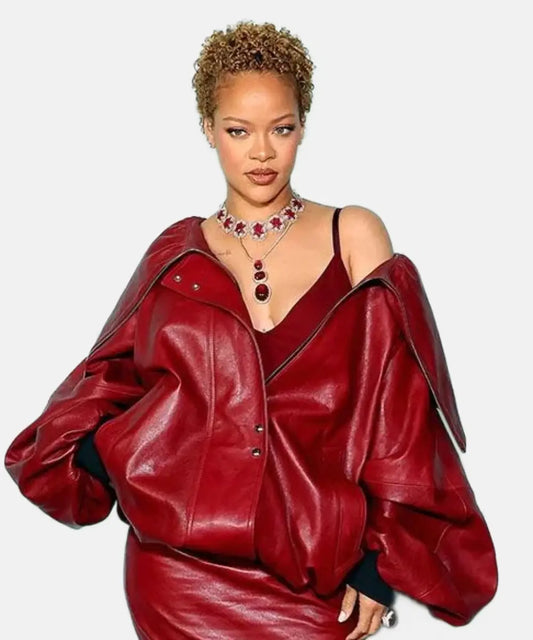 RihannaFentyHairLosAngelesLaunchPartyRedleatherJacket