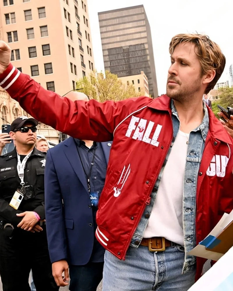  Analyzing image    SXSW The Fall Guy World Premiere Ryan Gosling Red Jacket