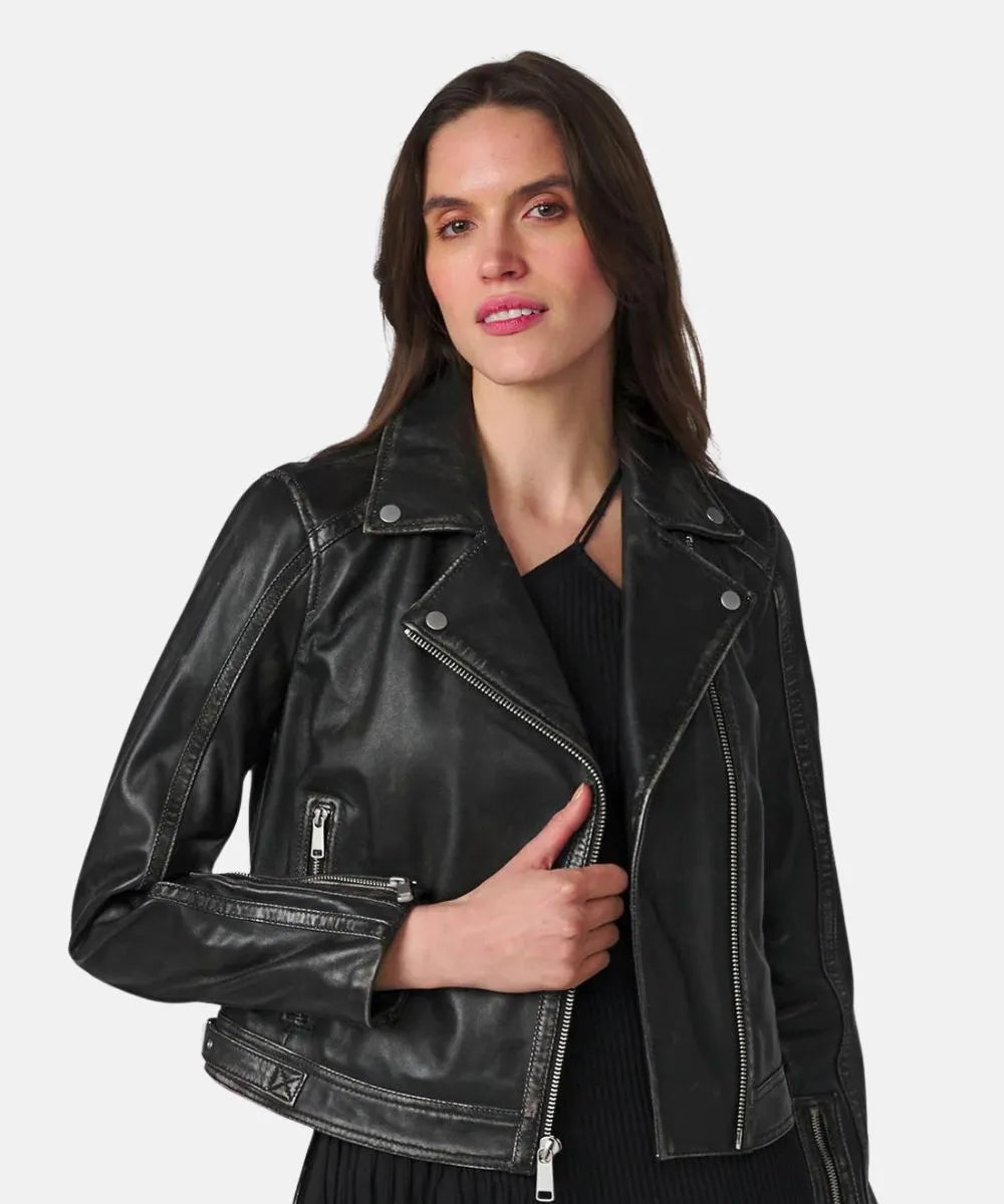 Selena  gomez Black Leather  Moto Jacket