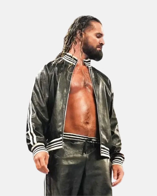 SethRollinsDistressedLeatherBomberJacket