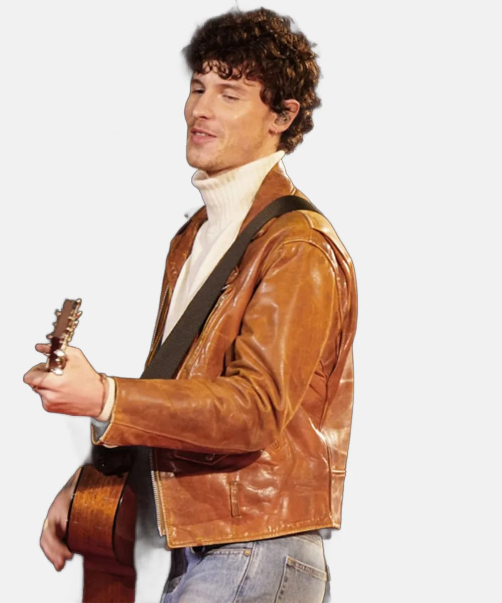 ShawnMendesMTVEMAs2024BrownLeatherJacket