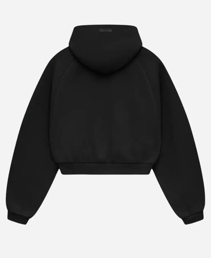 ShopFearOfGodEssentialsCroppedBlackPulloverHoodieForWomen