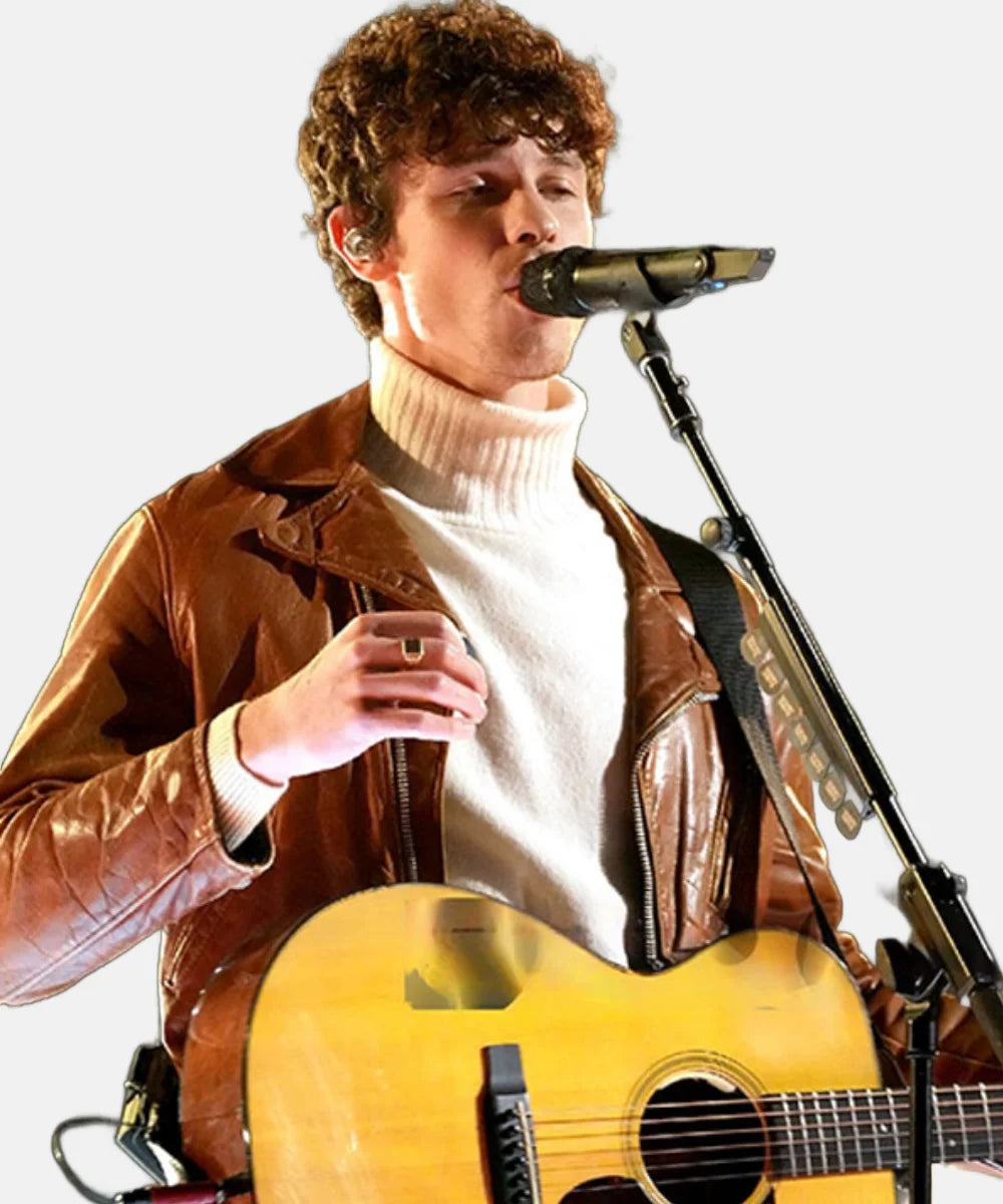 ShopMTVEMAs2024PerformanceShawnMendesBrownLeatherJacketForFans