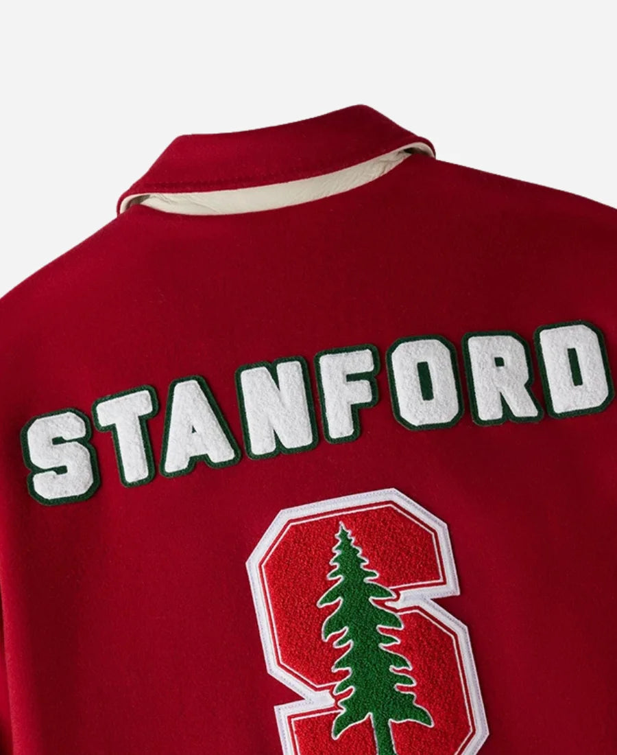 Shop October’s Very Own 2024 OVO Campus Stanford Red Varsity Bomber Jacket