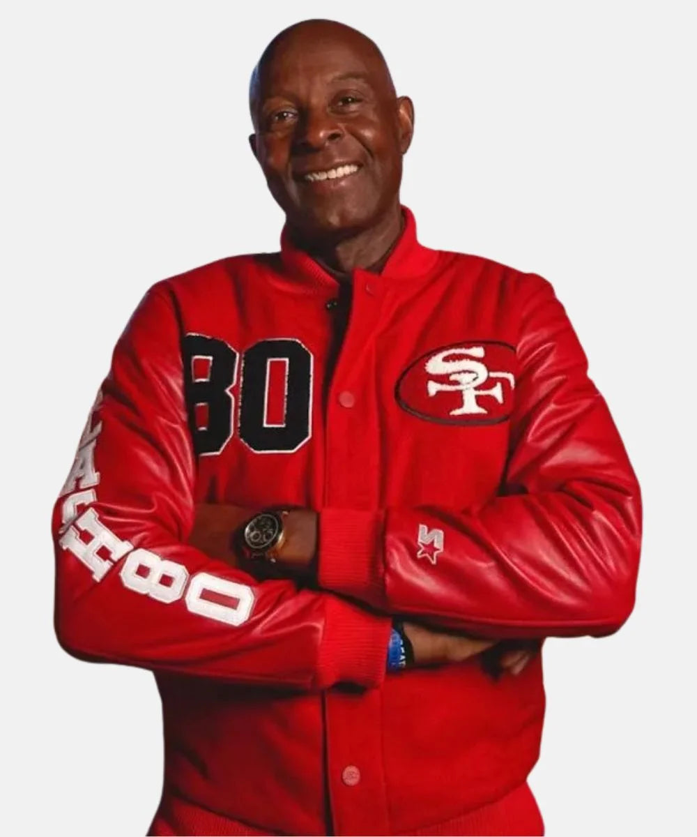 ShopSanFrancisco49ersJerryRiceRedVarsityBomberJacket