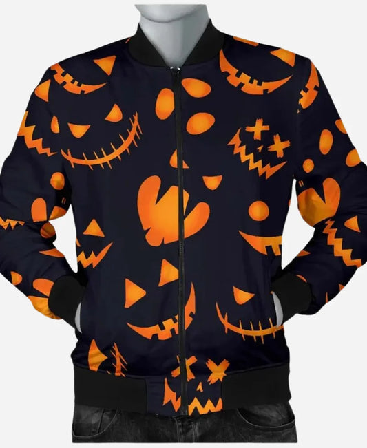 ShopScaryPumpkinsHalloweenPrintPatternBomberJacket