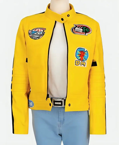 ShopUmaThurmanKillBillTheBrideAkaBeatrixKiddoYellowLeatherMotorcycleJacket