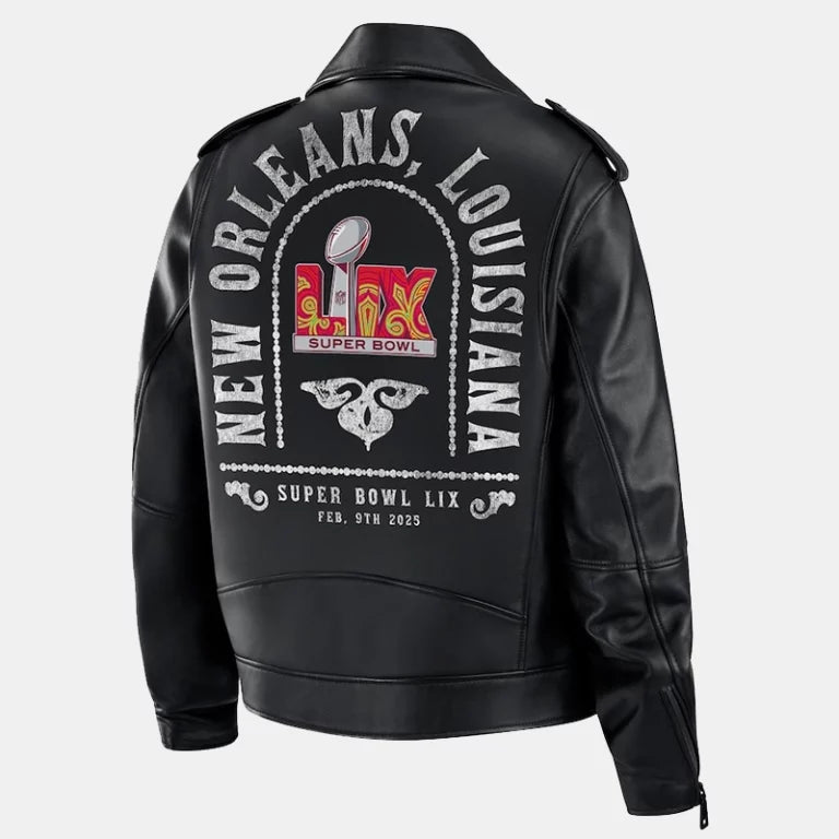 SuperBowlLIXBlackLeatherJacket