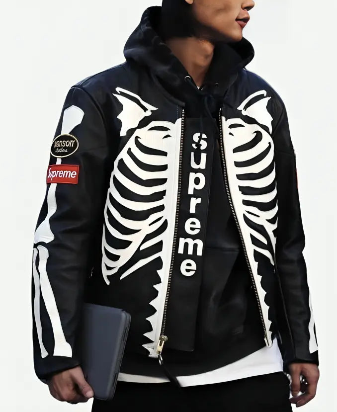 SupremeVansonSkeletonBonesBlackLeatherBikerJacket