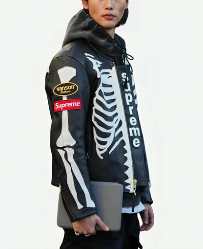 SupremeVansonSkeletonBonesBlackLeatherJacket