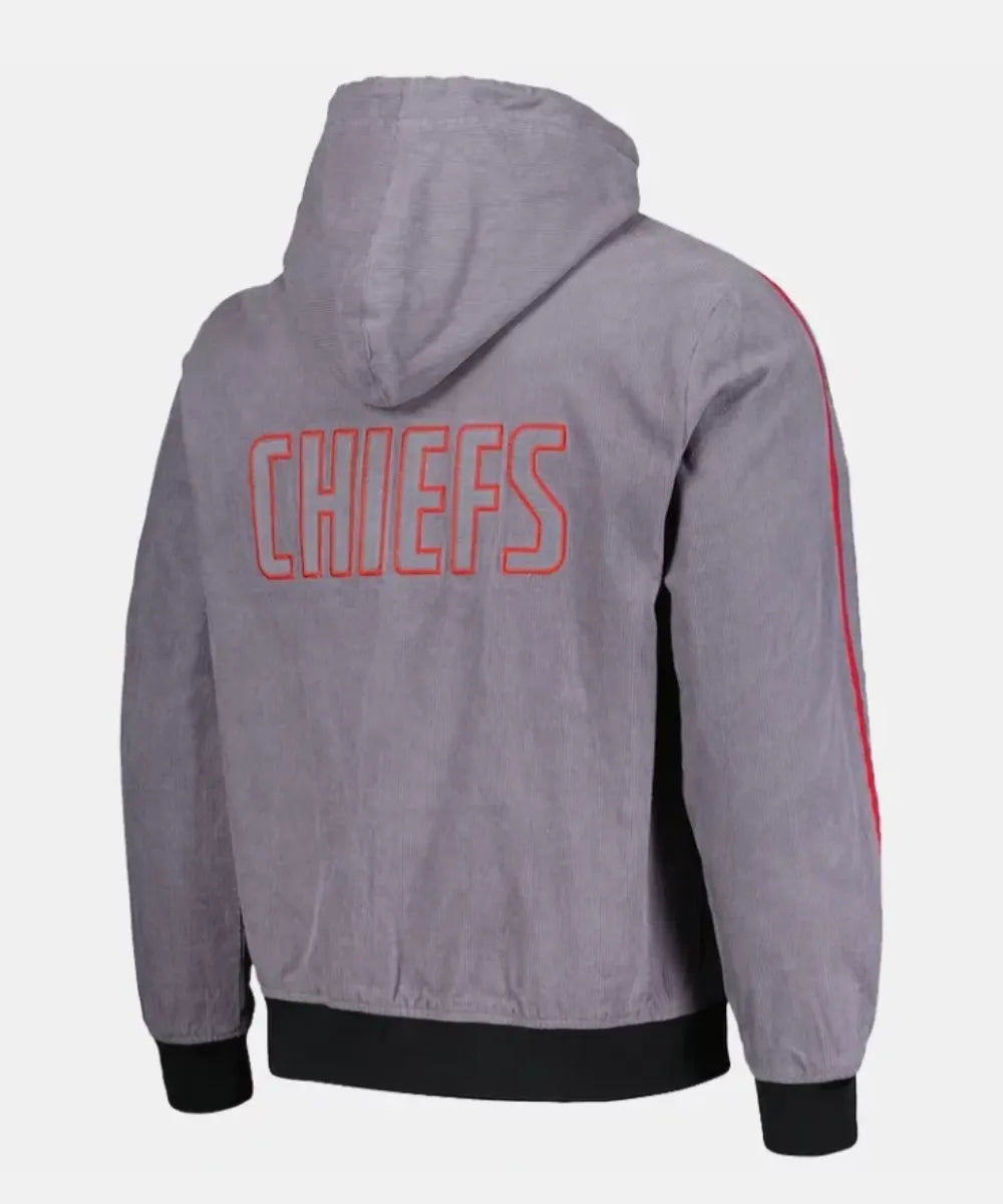 TheWildCollectiveGrayKansasCityChiefsCorduroyHoodieBomberJacket