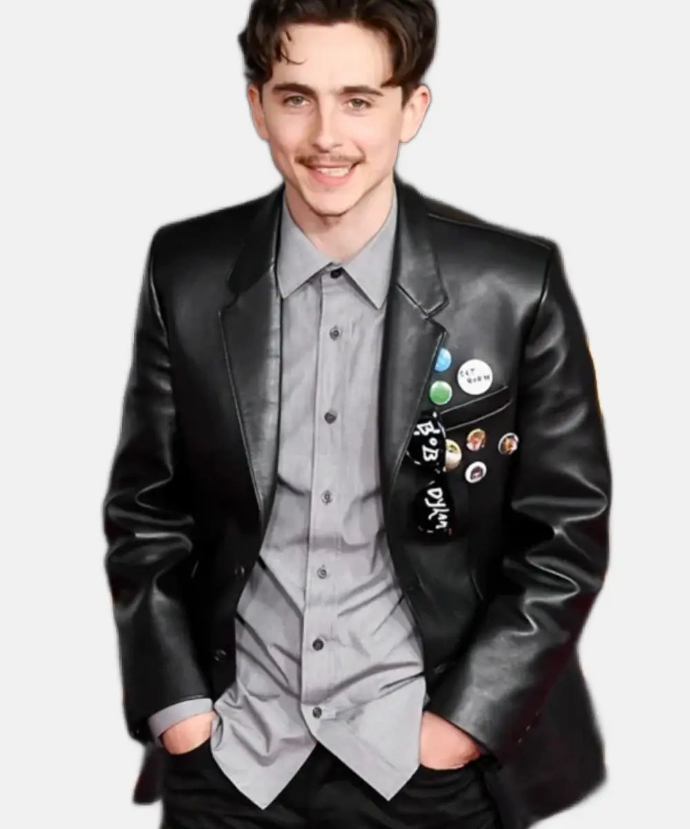 TimotheeChalametBlackLeatherBlazer