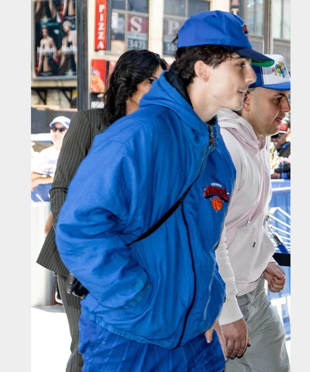 Timothee Chalamet Blue New York Knicks Hooded Jacket