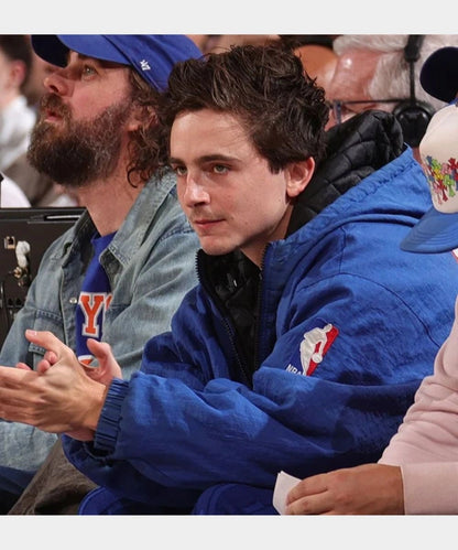 Timothee Chalamet New York Knicks Blue Hooded Jacket