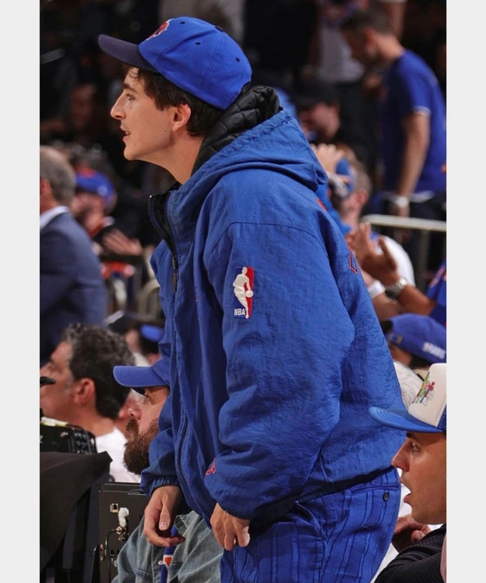 Timothee Chalamet New York Knicks Hooded Oversized Jacket Blue